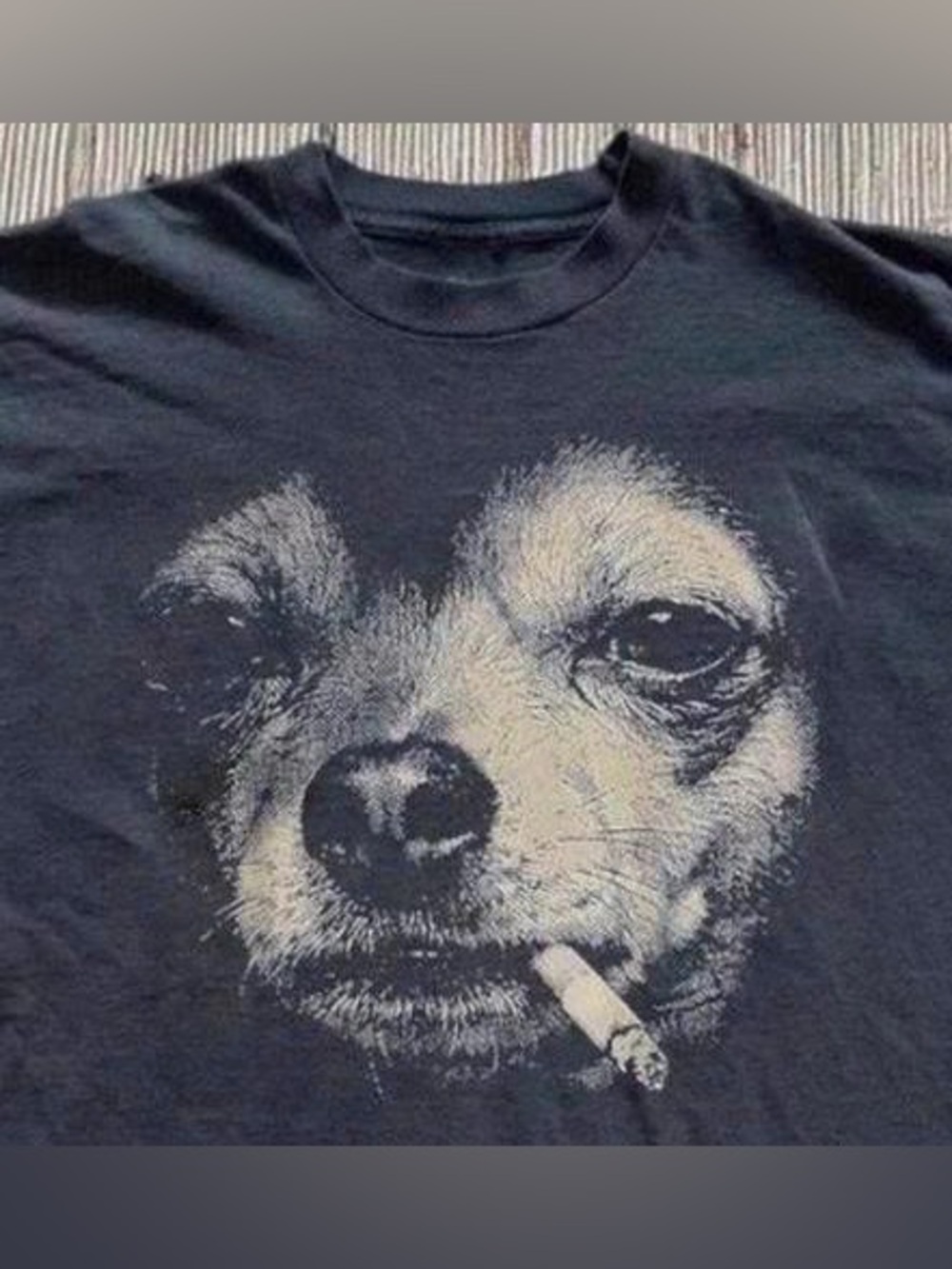 Gildan Black Short Sleeve Tee with Beige Dog Face Graphic